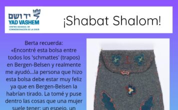¡Shabat Shalom! Bolsa que Berta Lebovits encontró en Bergen-Belsen cuando fue liberada